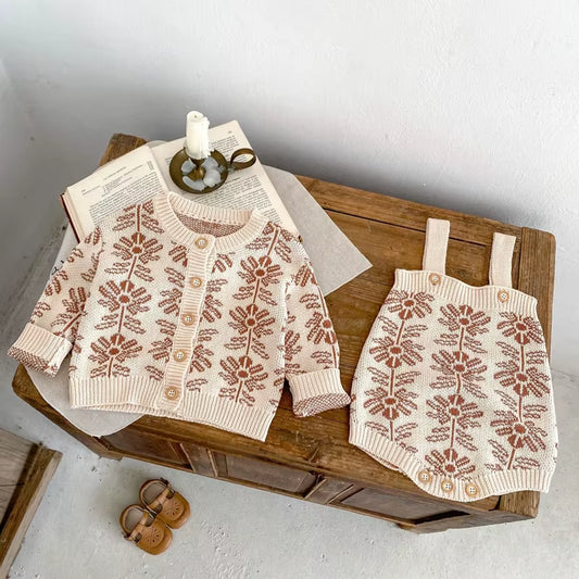 BlossomWarm – Baby Girl Jacquard Knit Coat & Harbin Set